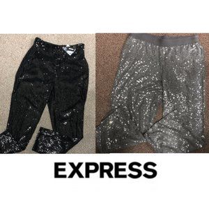 NWT NEW EXPRESS SEQUINED DRESS PANTS SILVER